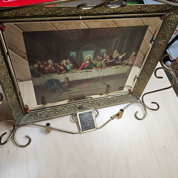 RARE Vintage Last Supper Mirror Frame 10 Commandments mini taper candle holders - Picture 9 of 9